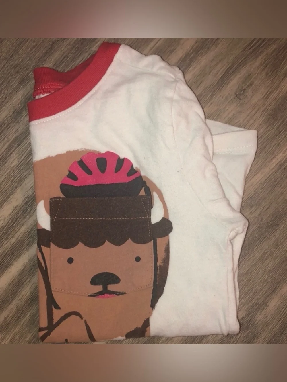 Old Navy Toddler Boy Long Sleeve Bison on Bicycle Graphic Tee T-Shirt White Red